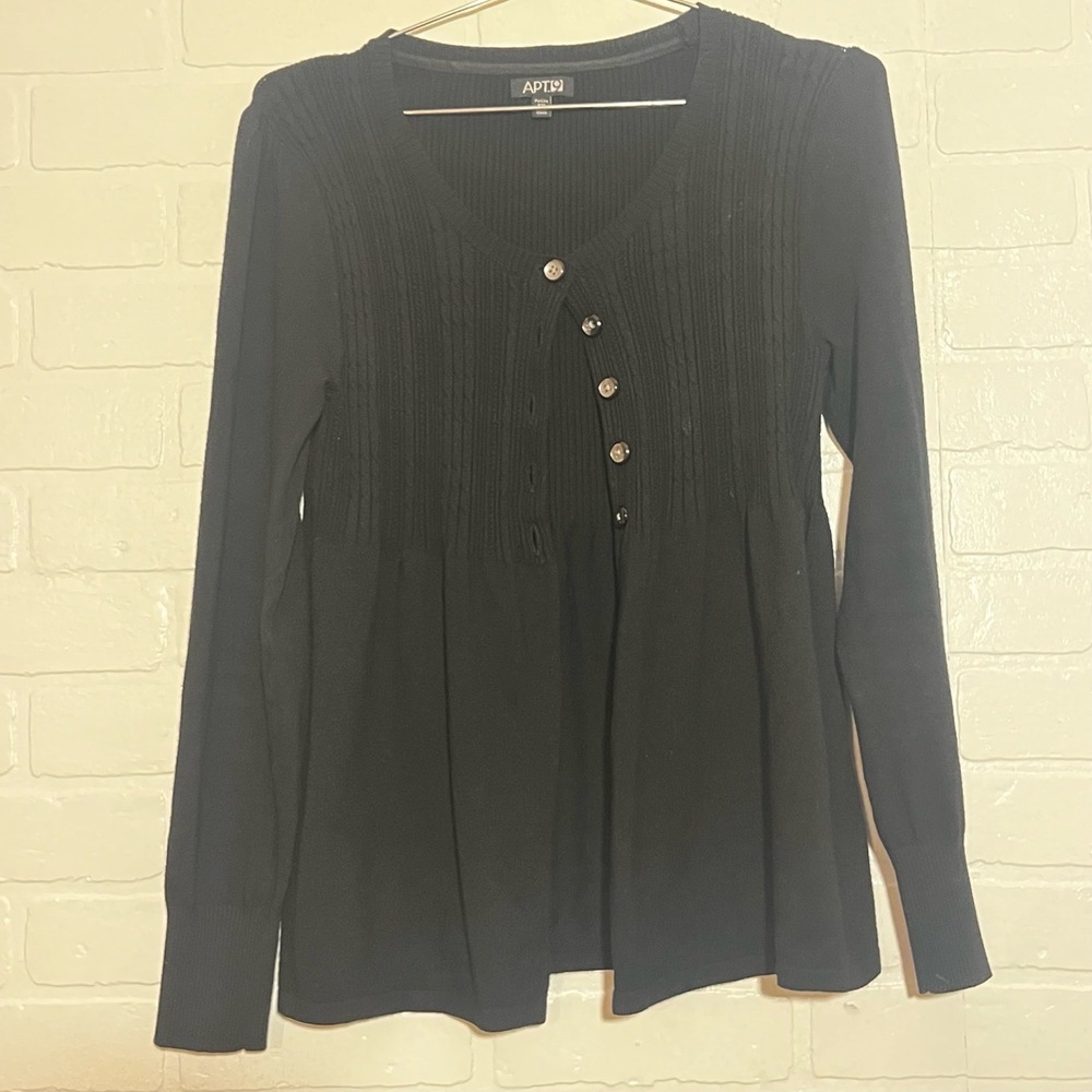 APT.9 Cardigan Sweater Half Button Front Black Office Business Casual Sz MP